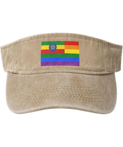 Ethiopia Rainbow Flag Sun Visor Hats for Women Men Sun Hat Vintage Golf Hat Adjustable Baseball Cap Natural $13.12 Visors