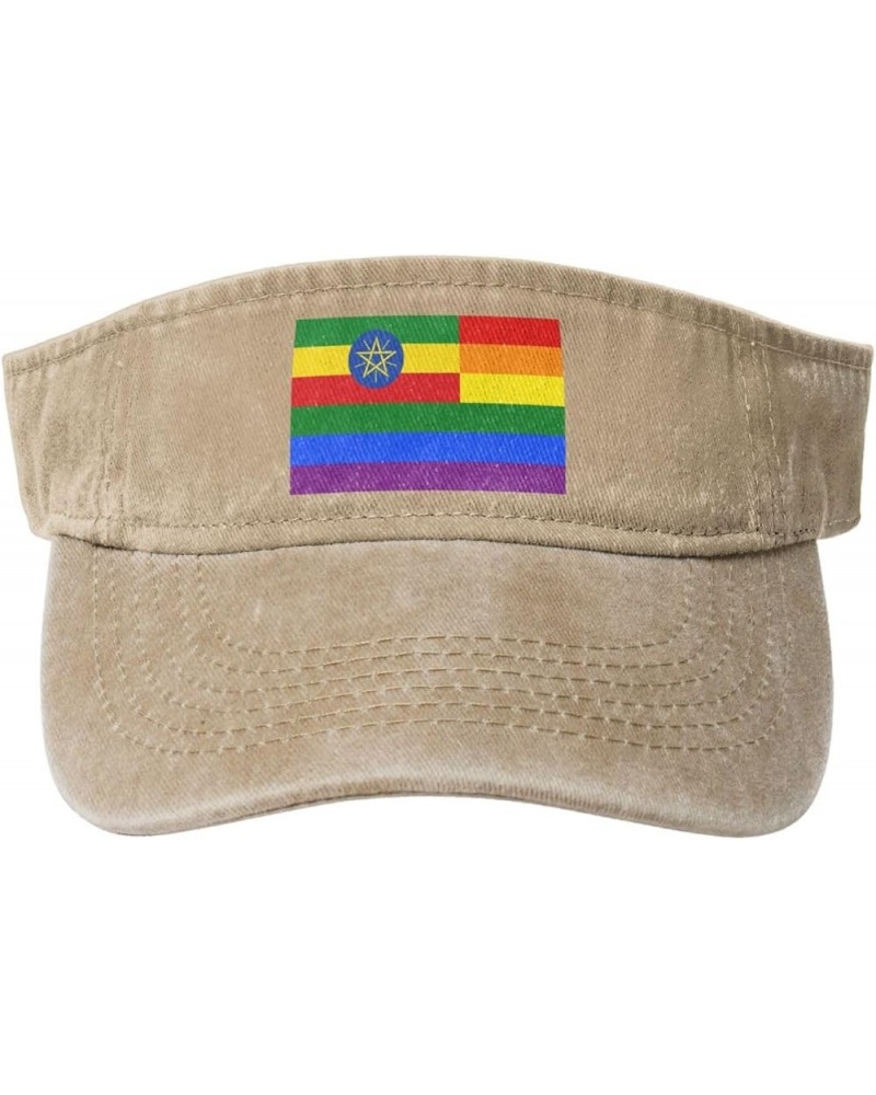 Ethiopia Rainbow Flag Sun Visor Hats for Women Men Sun Hat Vintage Golf Hat Adjustable Baseball Cap Natural $13.12 Visors