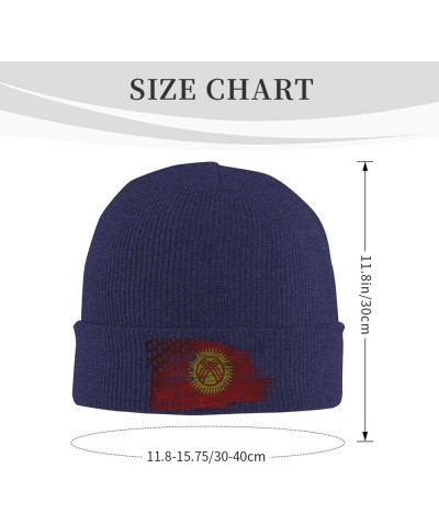 American USA Kyrgyzstan Half Flag Winter Warm Knit Hat - Soft Beanie Cap Black Navy Blue $10.23 Skullies & Beanies