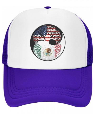 Yin Yang Tree American Mexico Flag Men Women Mesh Baseball Cap Purple $21.83 Baseball Caps