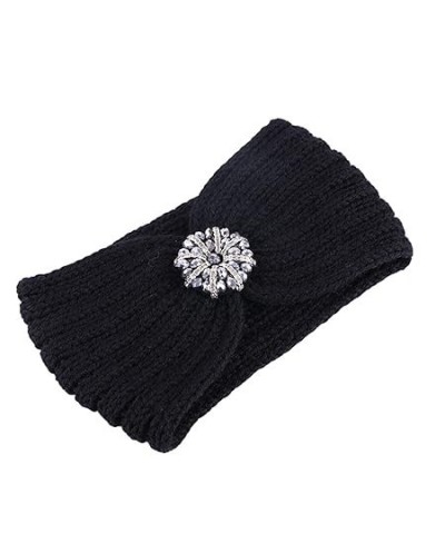 Women Sequin Knitted Hairband Flower Rhinestone Ear Warmer Wide Head Wrap Hair Band (Navy, One Size) 1 Count (Pack of 1) Blac...