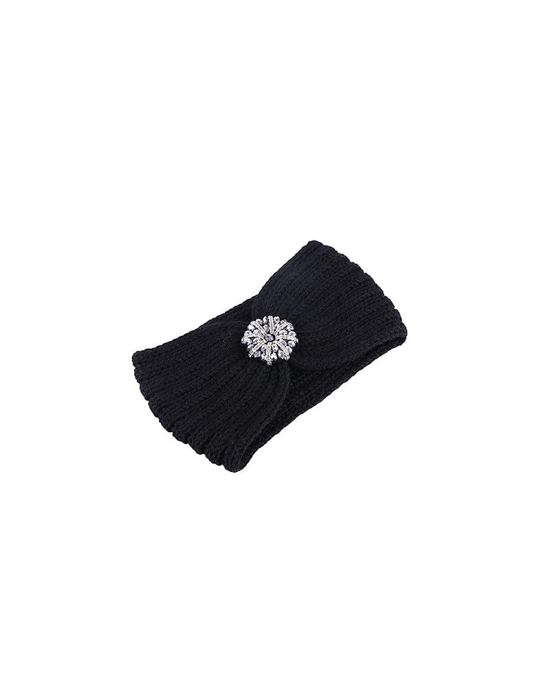 Women Sequin Knitted Hairband Flower Rhinestone Ear Warmer Wide Head Wrap Hair Band (Navy, One Size) 1 Count (Pack of 1) Blac...