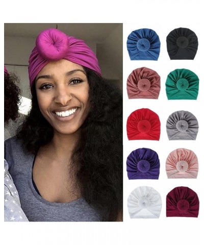 African Turban Donuts Knot Pre-Tied Bonnet Beanie Cap Headwrap Headband for Women 4pcs Green&coffee&sapphire&green $8.61 Skul...