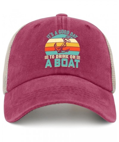 It's A Good Day to Drink On A Boat Hats Cool Hat AllBlack Men Hats Gifts for Daughter Cool Caps Rose Red02 $11.47 Baseball Caps