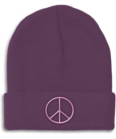 Beanies for Men Thin Peace Sign Pink Embroidery Symbols Winter Hats for Women Acrylic Skull Cap 1 Size Purple Design Only $12...