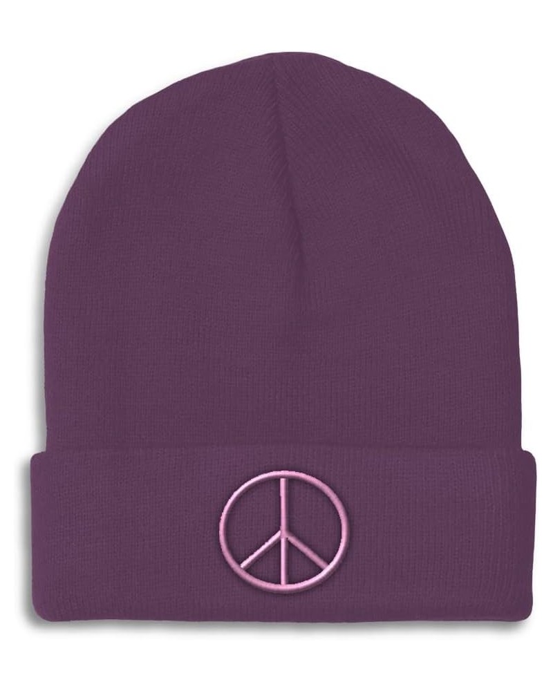 Beanies for Men Thin Peace Sign Pink Embroidery Symbols Winter Hats for Women Acrylic Skull Cap 1 Size Purple Design Only $12...