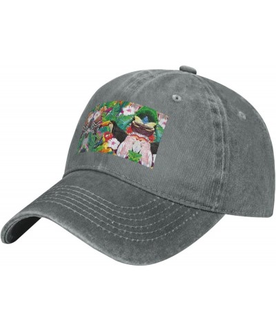 Tropical Birds and Plant Leaf Print Soccer Hat Funny Adjustable Cotton Sport Baseball Cap Washed Denim Trucker Hat Gray $9.81...