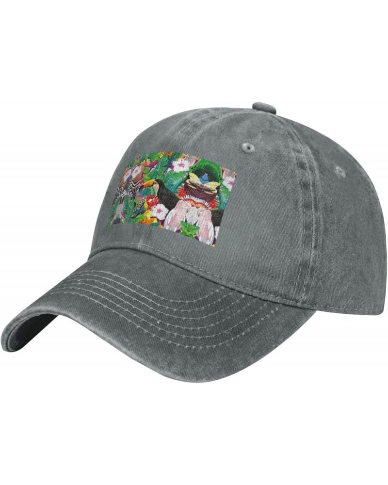 Tropical Birds and Plant Leaf Print Soccer Hat Funny Adjustable Cotton Sport Baseball Cap Washed Denim Trucker Hat Gray $9.81...