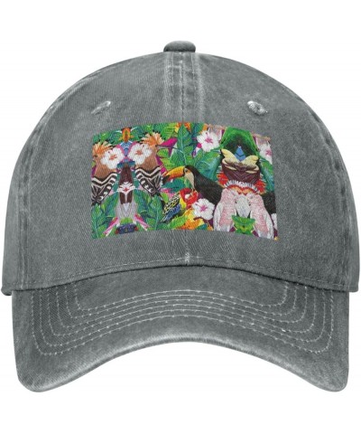 Tropical Birds and Plant Leaf Print Soccer Hat Funny Adjustable Cotton Sport Baseball Cap Washed Denim Trucker Hat Gray $9.81...