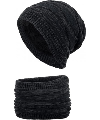 Hat Neutral Women Men Autumn and Winter Solid Color Wool Hat Thickened Warm Ear Cold Knitted Hat Scarf Two Hat Navy $12.34 Sk...