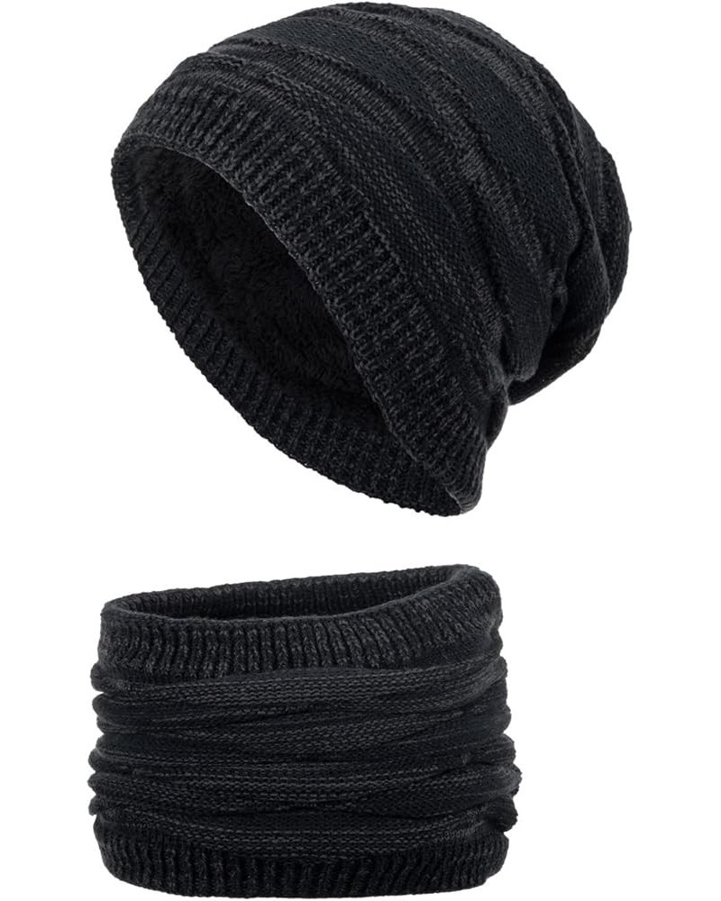 Hat Neutral Women Men Autumn and Winter Solid Color Wool Hat Thickened Warm Ear Cold Knitted Hat Scarf Two Hat Navy $12.34 Sk...