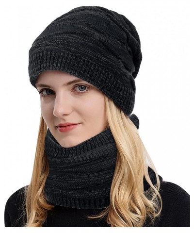 Hat Neutral Women Men Autumn and Winter Solid Color Wool Hat Thickened Warm Ear Cold Knitted Hat Scarf Two Hat Navy $12.34 Sk...