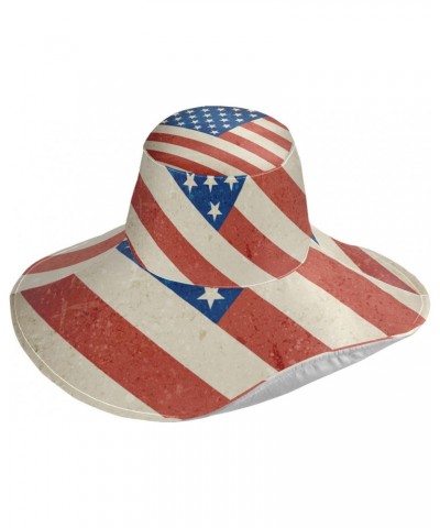 Women's Foldable Floppy Travel Beach Sun Visor Hat Grunge Usa Flag Wide Brim Visor Waterproof(228ut9c) $12.23 Sun Hats