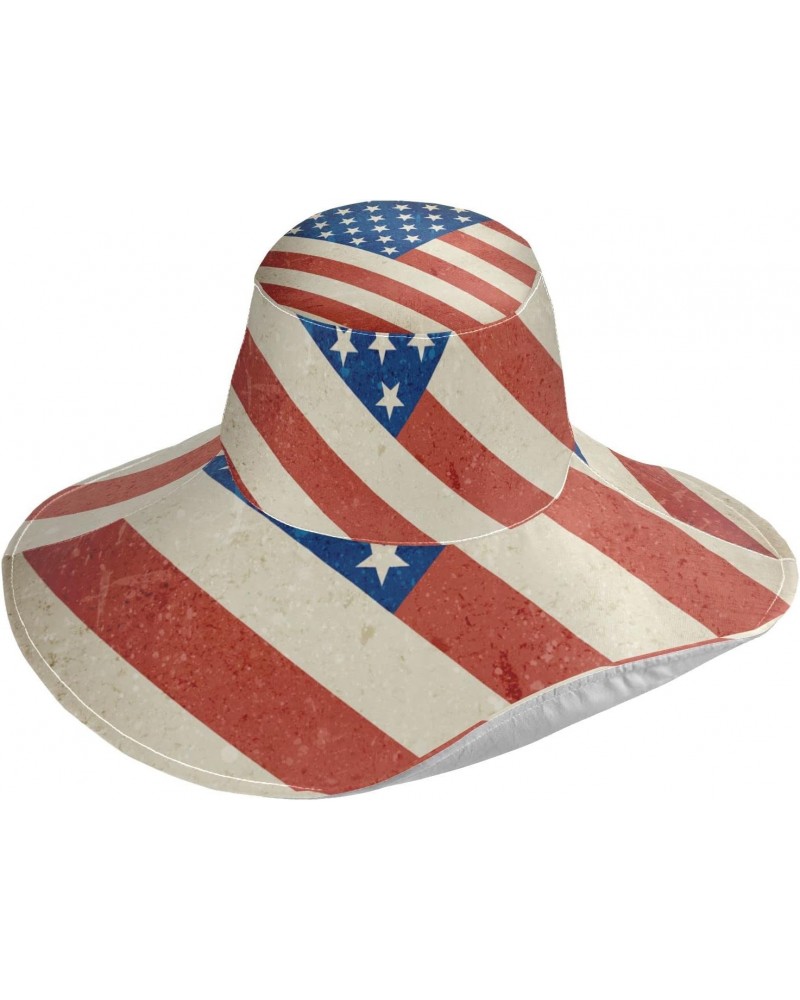 Women's Foldable Floppy Travel Beach Sun Visor Hat Grunge Usa Flag Wide Brim Visor Waterproof(228ut9c) $12.23 Sun Hats