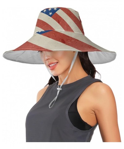 Women's Foldable Floppy Travel Beach Sun Visor Hat Grunge Usa Flag Wide Brim Visor Waterproof(228ut9c) $12.23 Sun Hats