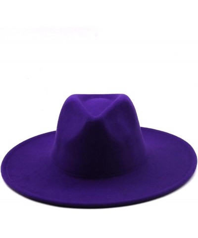 Winter Wool Solid Classic Fedoras Cap Men Women Panama Jazz Hat Wide Brim Big Fedoras 56-58CM Purple $26.58 Fedoras