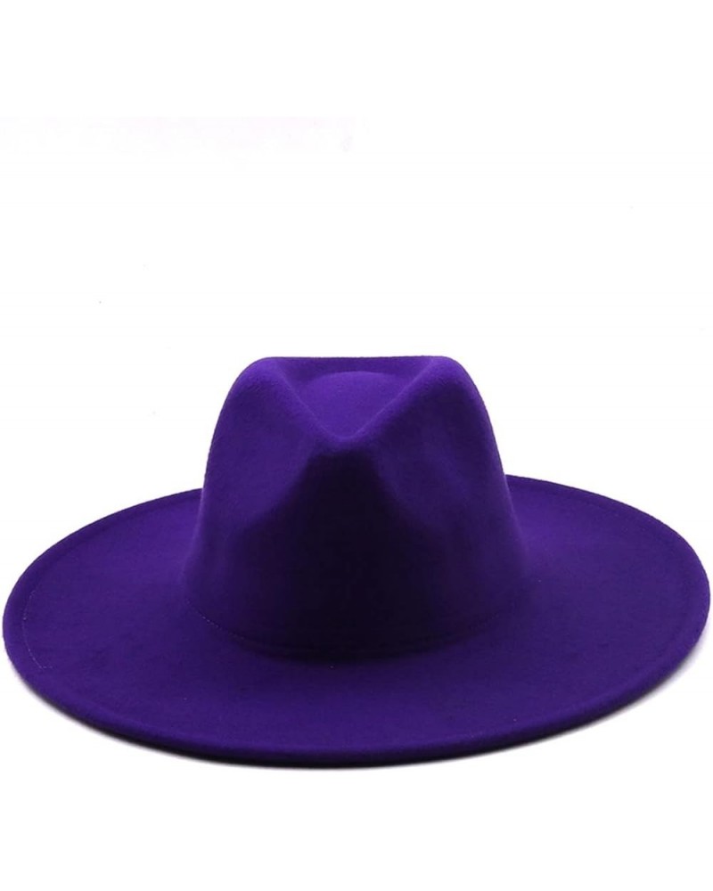 Winter Wool Solid Classic Fedoras Cap Men Women Panama Jazz Hat Wide Brim Big Fedoras 56-58CM Purple $26.58 Fedoras