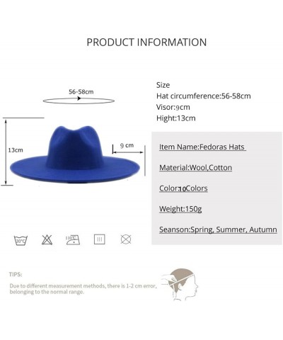 Winter Wool Solid Classic Fedoras Cap Men Women Panama Jazz Hat Wide Brim Big Fedoras 56-58CM Purple $26.58 Fedoras