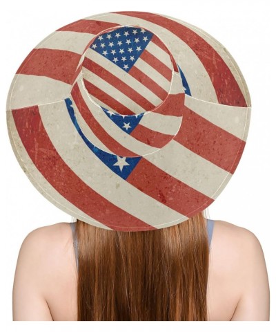 Women's Foldable Floppy Travel Beach Sun Visor Hat Grunge Usa Flag Wide Brim Visor Waterproof(228ut9c) $12.23 Sun Hats