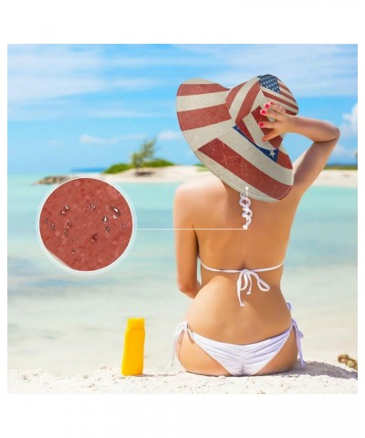 Women's Foldable Floppy Travel Beach Sun Visor Hat Grunge Usa Flag Wide Brim Visor Waterproof(228ut9c) $12.23 Sun Hats