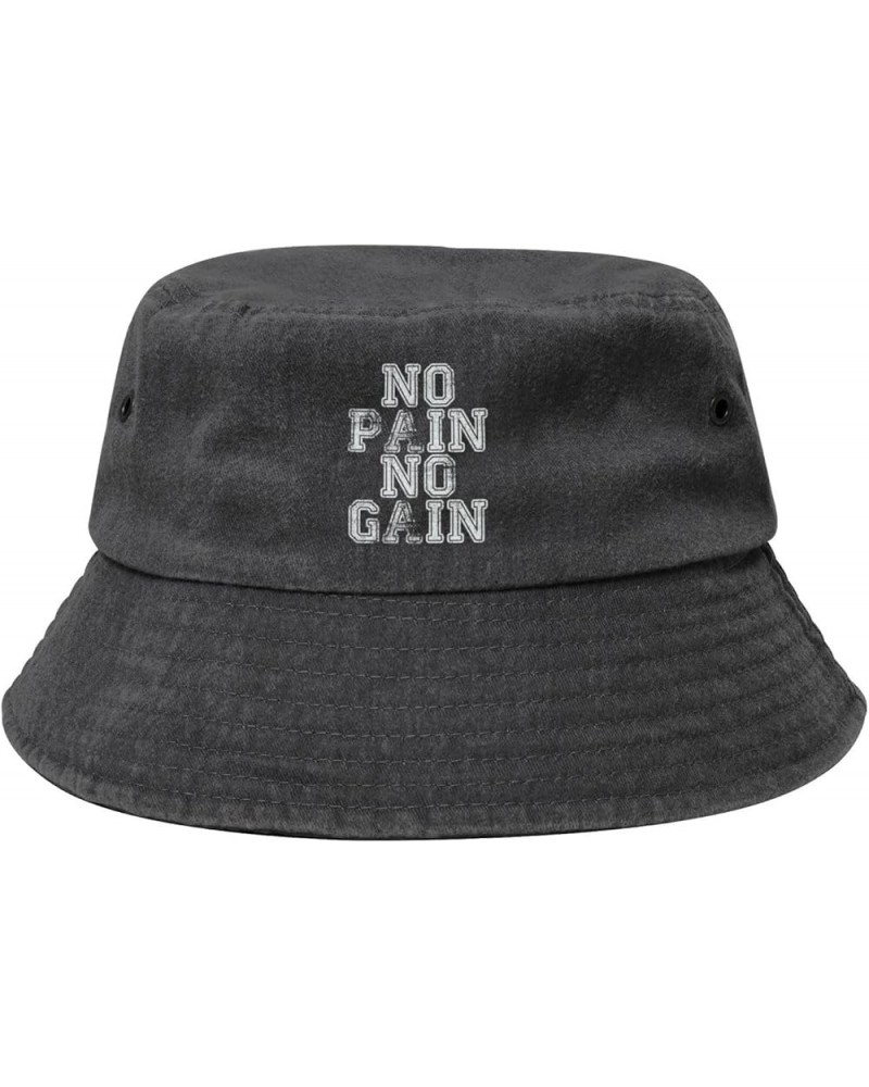 No Pain No Gain Unisex Bucket Hat Washed Denim Bucket Cap Summer Beach Sun Hats Lightweight Packable Fisherman Cap Black $10....