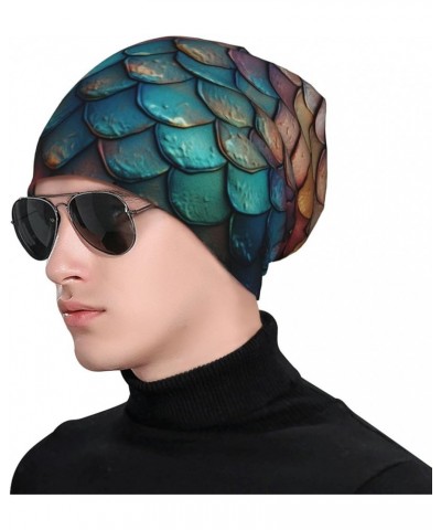 Dragon Colored Scales Soft Knitted Hat for Men and Women - Double-Layer Design, Warm Slouchy Knit Hat Headwear Black2 $8.82 S...