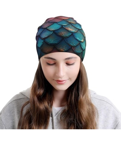 Dragon Colored Scales Soft Knitted Hat for Men and Women - Double-Layer Design, Warm Slouchy Knit Hat Headwear Black2 $8.82 S...