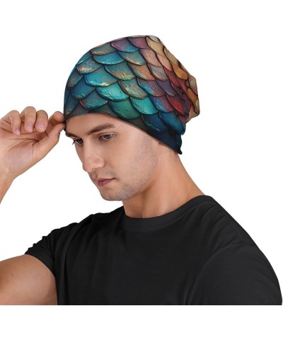 Dragon Colored Scales Soft Knitted Hat for Men and Women - Double-Layer Design, Warm Slouchy Knit Hat Headwear Black2 $8.82 S...