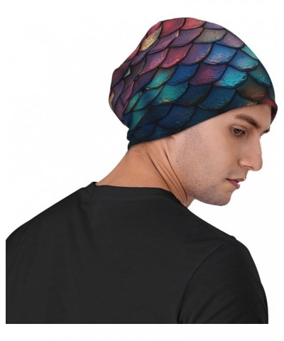 Dragon Colored Scales Soft Knitted Hat for Men and Women - Double-Layer Design, Warm Slouchy Knit Hat Headwear Black2 $8.82 S...