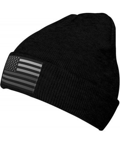 Mesh Style United States Thin Silver Line Flag Beanie Hat for Men Women Soft Cozy Skull Cap Winter Warm Knit Hats Black $11.1...