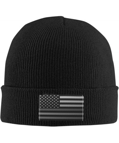 Mesh Style United States Thin Silver Line Flag Beanie Hat for Men Women Soft Cozy Skull Cap Winter Warm Knit Hats Black $11.1...