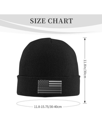 Mesh Style United States Thin Silver Line Flag Beanie Hat for Men Women Soft Cozy Skull Cap Winter Warm Knit Hats Black $11.1...