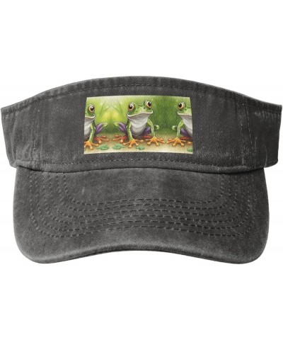 Cartoon Frog Adult Sunscreen Visor Hats Womens Men Wide Brim Beach Sun Visor Hat Open Top Design Deep Heather $12.85 Visors