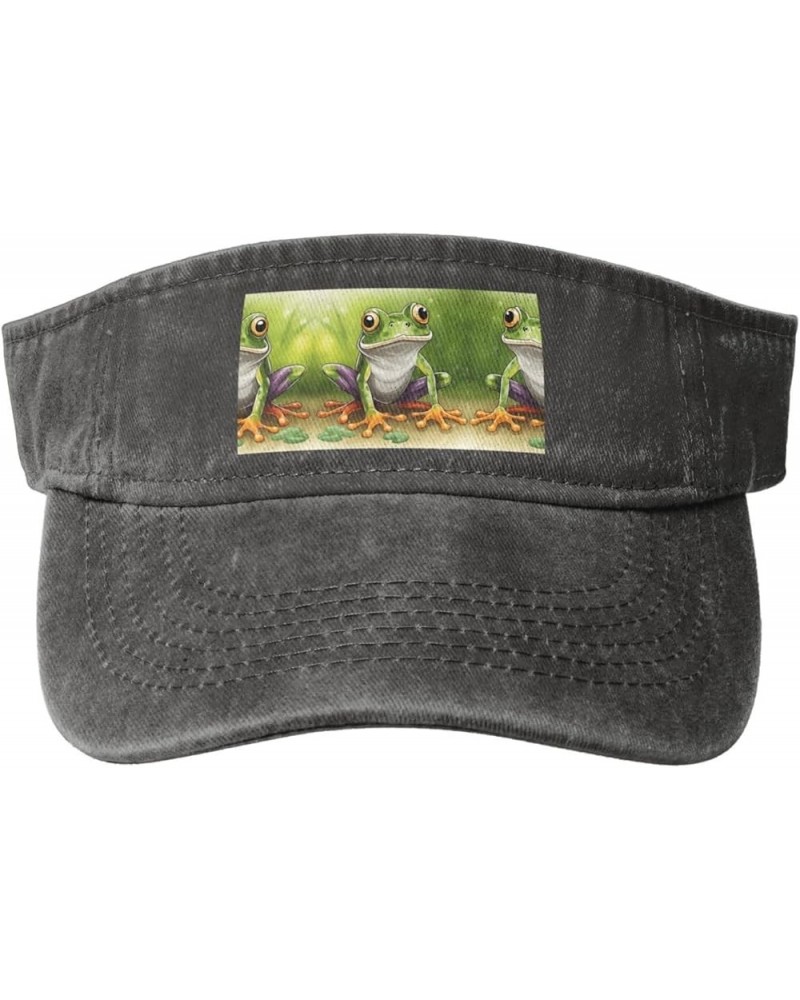 Cartoon Frog Adult Sunscreen Visor Hats Womens Men Wide Brim Beach Sun Visor Hat Open Top Design Deep Heather $12.85 Visors