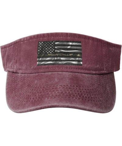 Silk Style United States Thin Camo Line Flag Sun Visor Hats for Women Men Adjustable Cotton Sun Hat Golf Cap Red $12.18 Visors