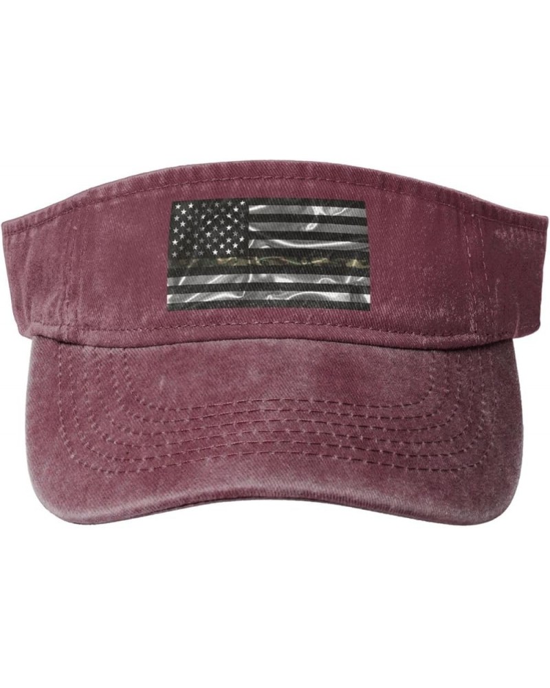 Silk Style United States Thin Camo Line Flag Sun Visor Hats for Women Men Adjustable Cotton Sun Hat Golf Cap Red $12.18 Visors