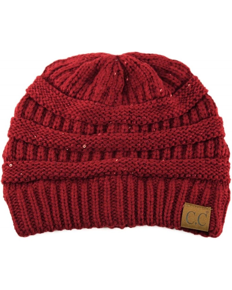 CC Classic Winter Fall Trendy Chunky Stretchy Cable Knit Beanie Hat Sequins Burgundy $9.50 Sun Hats