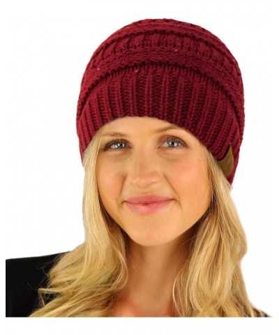 CC Classic Winter Fall Trendy Chunky Stretchy Cable Knit Beanie Hat Sequins Burgundy $9.50 Sun Hats