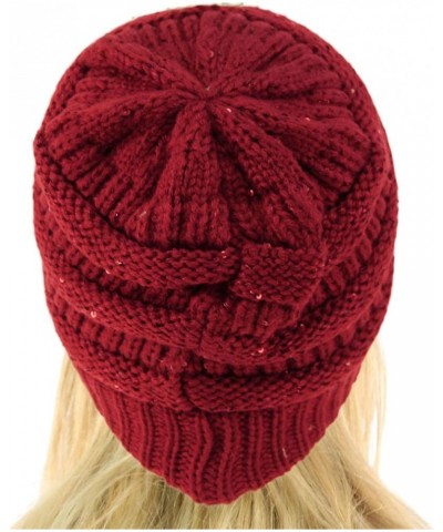 CC Classic Winter Fall Trendy Chunky Stretchy Cable Knit Beanie Hat Sequins Burgundy $9.50 Sun Hats