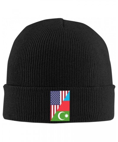 Half USA Half Azerbaijan Flag Knit Hats Winter Warm Chunky Beanie Hat for Men Women Black $11.00 Skullies & Beanies