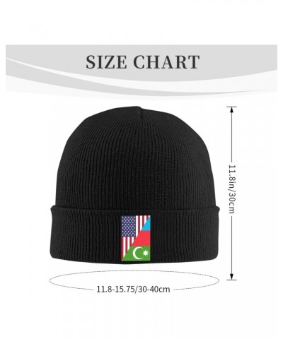 Half USA Half Azerbaijan Flag Knit Hats Winter Warm Chunky Beanie Hat for Men Women Black $11.00 Skullies & Beanies