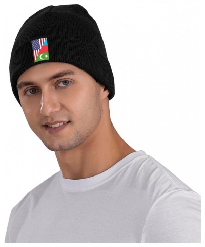 Half USA Half Azerbaijan Flag Knit Hats Winter Warm Chunky Beanie Hat for Men Women Black $11.00 Skullies & Beanies