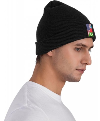 Half USA Half Azerbaijan Flag Knit Hats Winter Warm Chunky Beanie Hat for Men Women Black $11.00 Skullies & Beanies