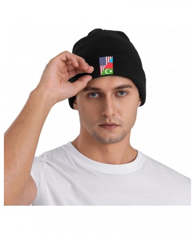 Half USA Half Azerbaijan Flag Knit Hats Winter Warm Chunky Beanie Hat for Men Women Black $11.00 Skullies & Beanies