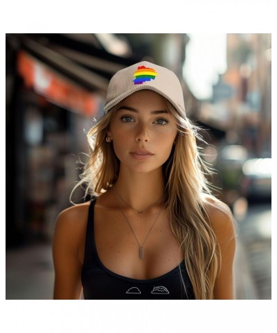 LGBT Flag Map of Andorra Corduroy Baseball Caps for Women Men Adjustable Dad Hat Beige $13.67 Baseball Caps