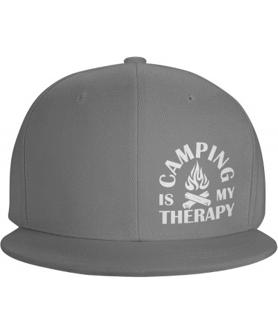 Camping is My Therapy Hat Flat Bill Baseball Cap Hip Hop Style Flat Visor Hats Adjustable Cool Black Cap Unisex Gray $10.73 B...