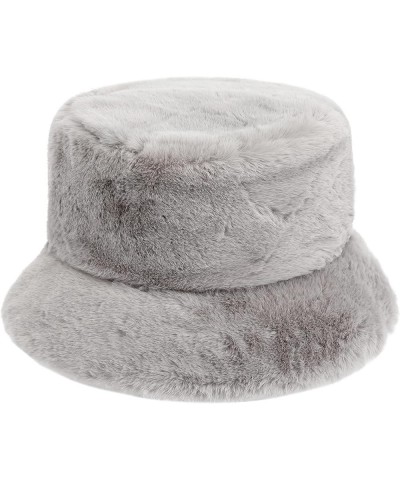 Winter Furry Bucket Hat for Women Men, Warm Fluffy Fuzzy Bucket Hats Grey $9.89 Bucket Hats