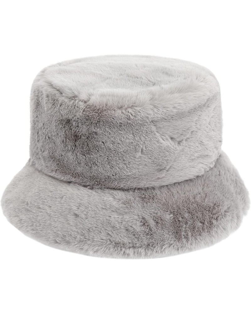 Winter Furry Bucket Hat for Women Men, Warm Fluffy Fuzzy Bucket Hats Grey $9.89 Bucket Hats