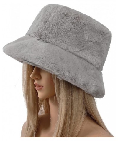 Winter Furry Bucket Hat for Women Men, Warm Fluffy Fuzzy Bucket Hats Grey $9.89 Bucket Hats