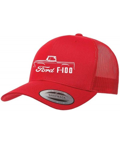 1957-60 Ford F100 Pickup Truck Fully Embroidered Yupoong 6606 Snapback Trucker Fitted Cap Red $15.62 Baseball Caps